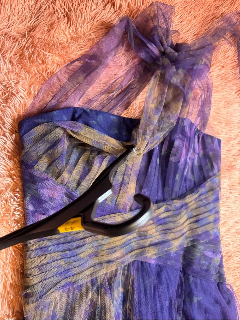 NWT MARCHESA NOTTE One-Shoulder Bow-Detail Tulle Gown In Navy. Size 12